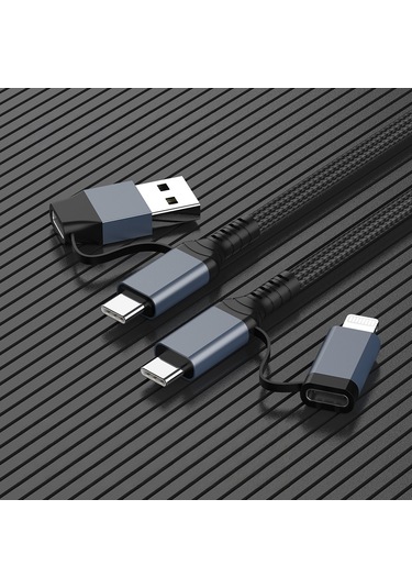 Go Des Gd-uc809 4in1 Pd Çoklu Usb-a + Type-c To Type-c + Lightning Şarj Kablosu 100w 120cm Siyah