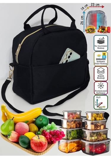 Anne Bebek Askılı Taşıma Çantası Isı Yalıtımlı Termal Yemek, Mama, Beslenme, Gıda Çantası Bej - Siyah