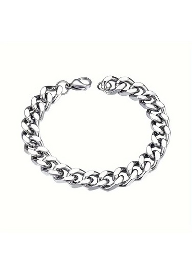 Çelik Bileklik Kalın Örgü Zincir Model 10 Mm Uzunluk 21 Cm Gümüş Silver Gümüş