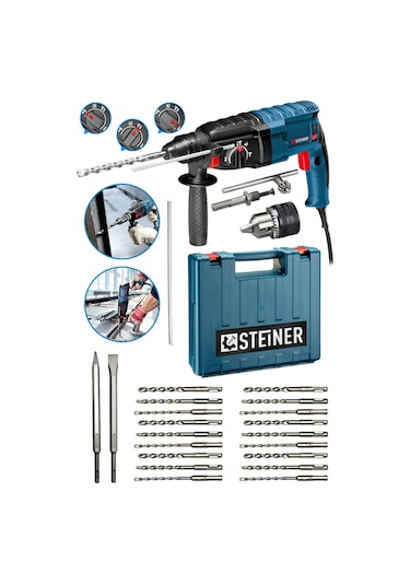 Steiner 4000 W Profesyonel Kırıcı Delici Darbeli Matkap + Uç 20 Adet + Mandren