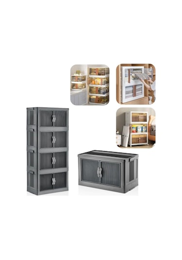 Piev Çok Amaçlı Kapaklı İstiflenebilir Organizer Dolap 4 Lü Antrasit