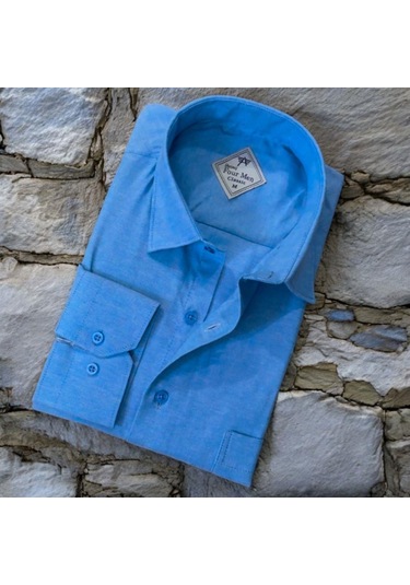 Pamuklu Uzun Kollu Oxford Erkek Gömlek Regular Kalıp Mavi