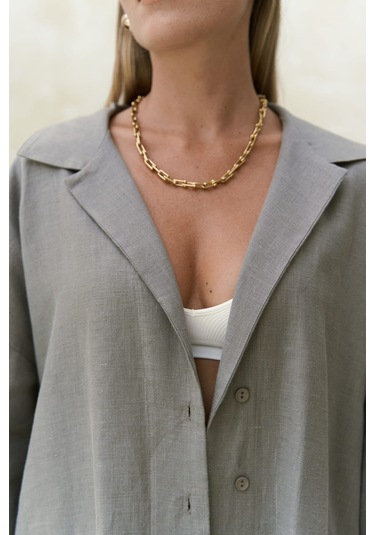 Mai Collection Baron Füme Keten Gömlek Pantolon Takım Füme