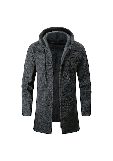 Erkek Sonbahar/kış Orta Boy Kapüşonlu Hırka, Polar Astarlı Kalın Kazak, Erkek Uzun Kollu Örgü Lacivert