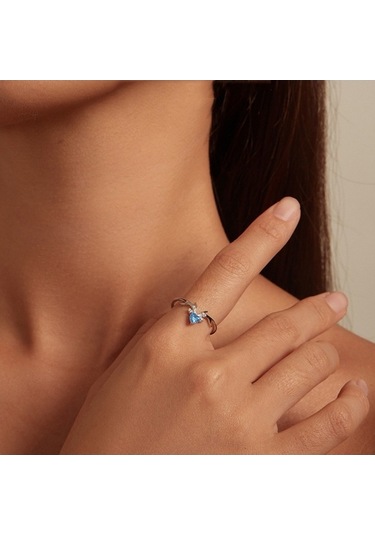 Fastbuy Bsr338 S925 Beyaz Altın Plated Mavi Kalp Venek Zirkonya Aksesuar Giyilebilir El Ringi No.6 Çok Renkli Çok Renkli