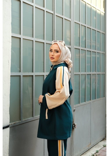 Tesettür Eşofman Takımı Fermuarlı Alt-üst Takım Petrol 448 Petrol