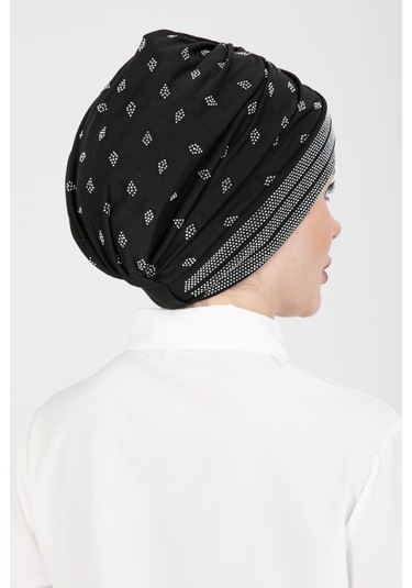 Taşlı Çapraz Geçmeli Taşlı Bone Sdfptgb1001 Siyah