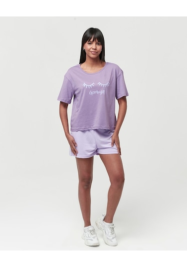 Bella Dossi Pamuklu Kısa Kollu Baskılı Kadın Şortlu Pijama Takımı Lila