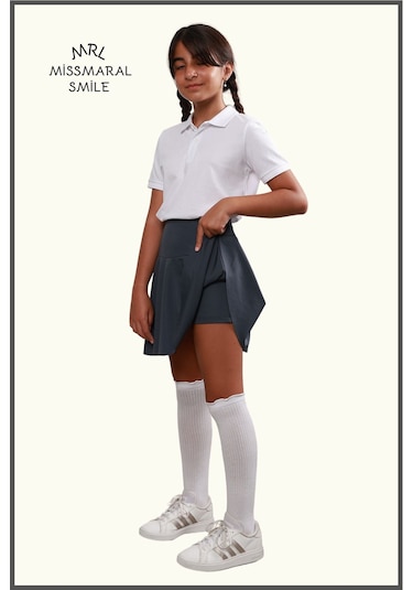 Kız Çocuk Okul Etek Antrasit/ Gri Yüksek Bel Içi Şortlu Okul-oyun-spor-etkinlik Eteği Antrasit