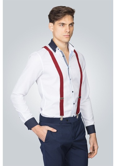 Tudors Düz Ince Erkek Pantolon Askısı Bordo