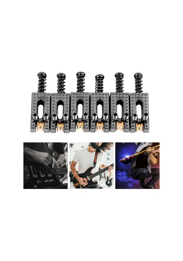 Symbee Elektro Gitar Saddle Tamiri Parçaları - Kaydırmalı, Yükseklik Ve Mesafe Ayarlanabilir, Bakır Çinko Alaşımlı, Siyah, 6 Adet Seti
