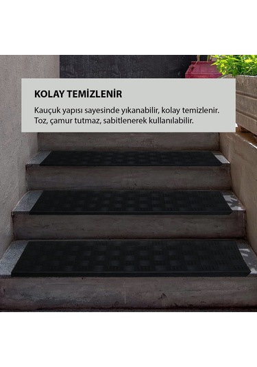 Siyah Plastik Kaydırmaz Dış Mekan Merdiven Basamak Paspası