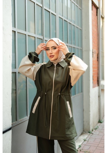Tesettür Eşofman Takımı Fermuarlı Alt-üst Takım Haki 448 Haki