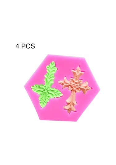 Rogfer 4 Adet Çapraz Şekil Silikon Fondan Kek Kalıp Pişirme Aracı Pink , Size:cross Shape Pembe Pembe