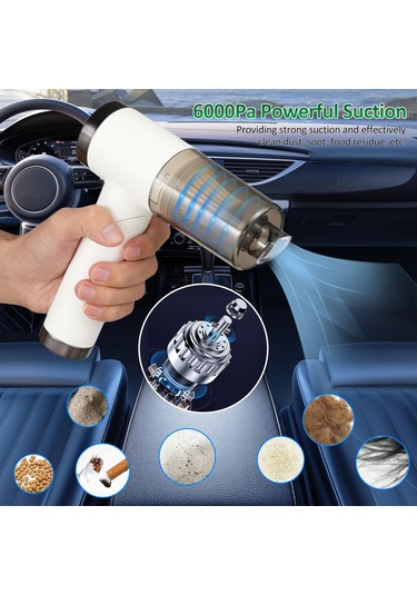 Mufunye Güçlü 6000pa Emişli Katlanabilir Araç İçi El Tipi Vakum Makinesi - Siyah Siyah