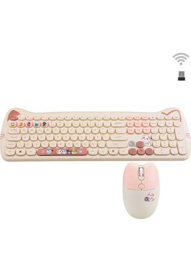 Geezer Kablosuz Sessiz Klavye Mouse Seti Bej Smk-672