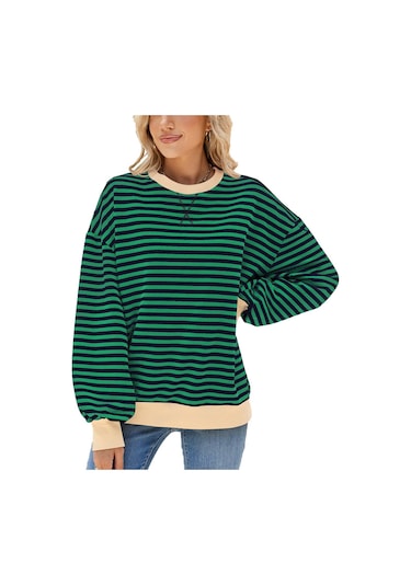 Hnxc Kadın Modası Rahat Çizgili Baskılı Uzun Kollu O-boyun Kapşonlular Ve Sweatshirtler Yeşil&mavi Yeşil - Mavi Hnxc Kadın Modası Rahat Çizgili Baskılı Uzun Kollu O-boyun Kapşonlular Ve Sweatshirtler Yeşil&mavi Yeşil - Mavi