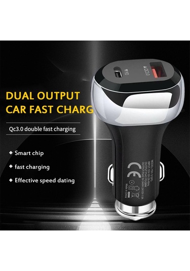 Taşınabilir 2 Bağlantı Noktalı Usb + Tip-c Pd 20w Şarj Cihazı Hızlı Şarj Qc3.0 Cep Telefonu Şarj Cihazı Hızlı Araç Şarj Cihazı