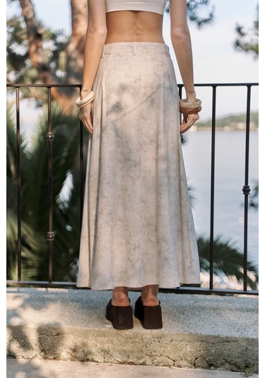 Garias Cepli Uzun Batik Desenli Bej Etek Bej