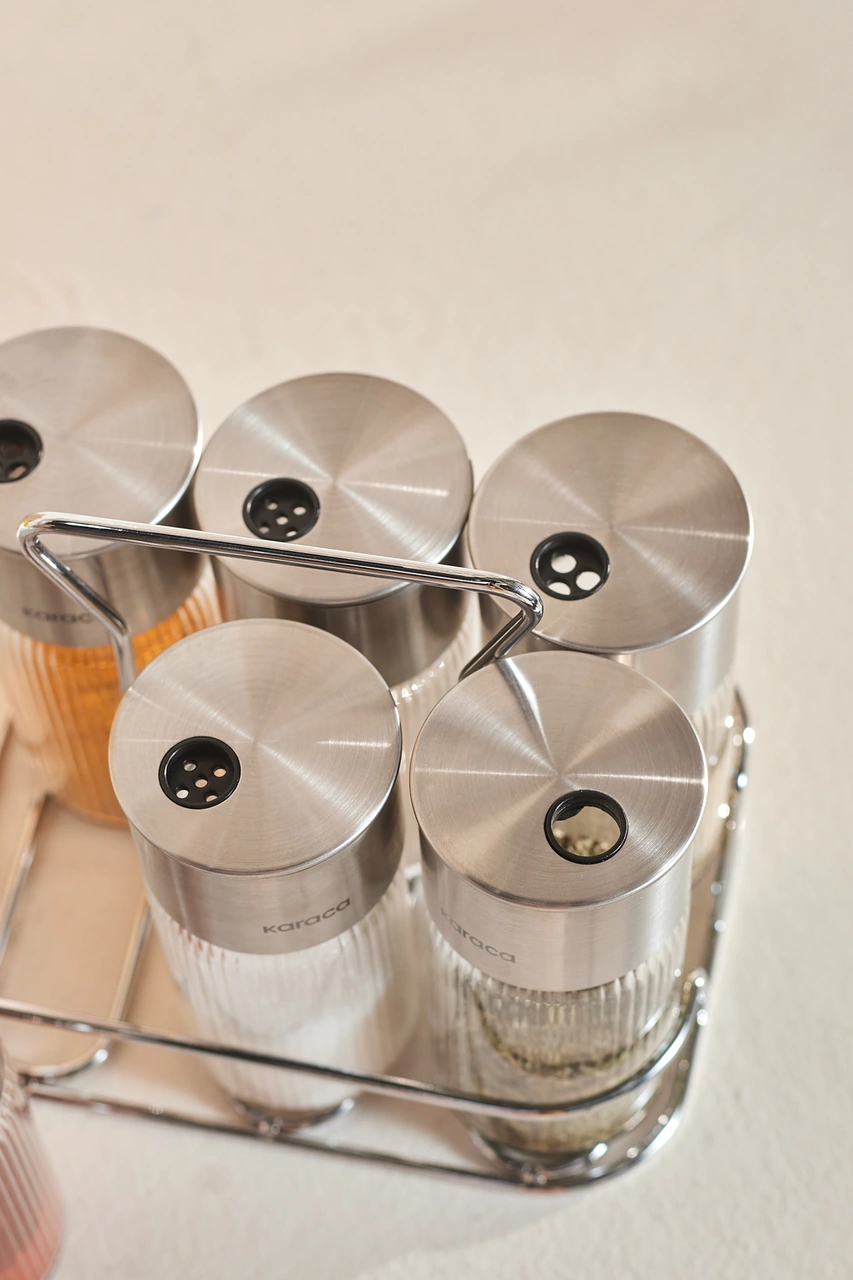 Karaca Ripple 7 Parça Standlı Baharat Seti Inox Gümüş