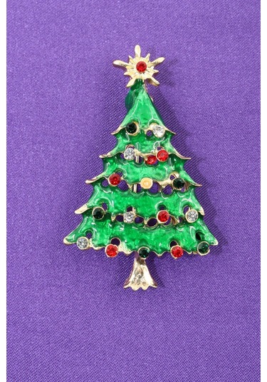 Zirkon Taşlı Cam Ağacı Broş. Çam Ağaçlı Yaka İğnesi Erkek Kadın Broş. Çok Renkli