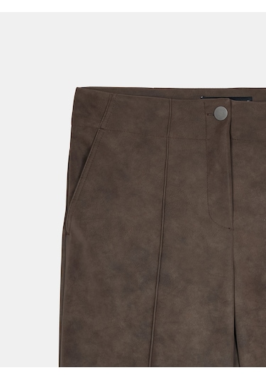 Dilvin 72252 Dikiş Detaylı Süet Görünümlü Pantolon-kahve Kahve