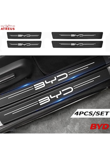 1 Takım-deri Karbon Fiber Etiket Araba Kapı Eşiği Itişme Plaka Dekor Byd Atto 3 Aksesuarları 2022 2023