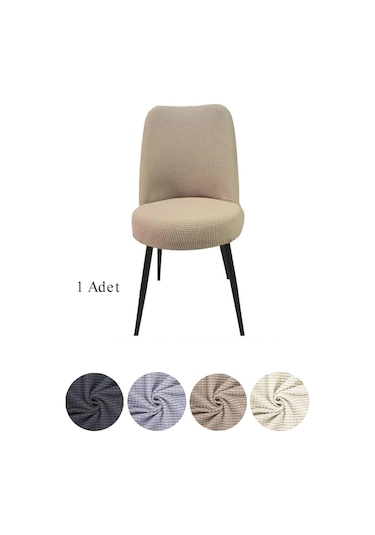 StarMall Yıkanabilir Streç Lastikli Likralı Oval Sandalye Kılıfı - Yuvarlak Sandalye Örtüsü 1 Adet Vizon