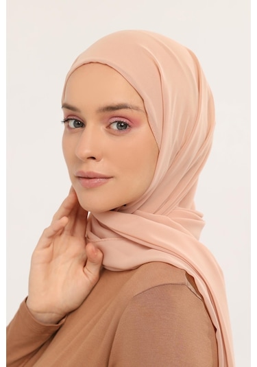 Hazır Pratik Lüks Geçmeli Lastikli Boneli Şifon Şal Koyu Bej