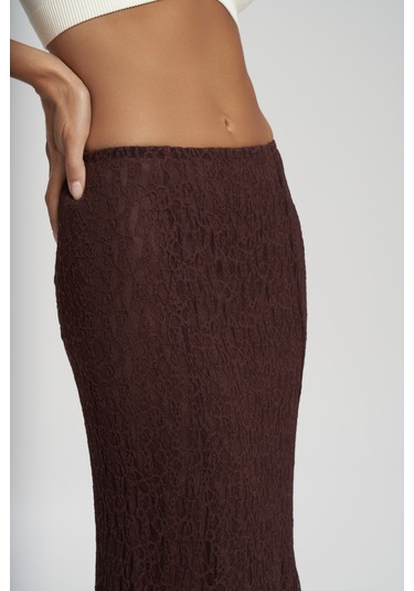Veylia Uzun Bordo Dantel Etek Bordo