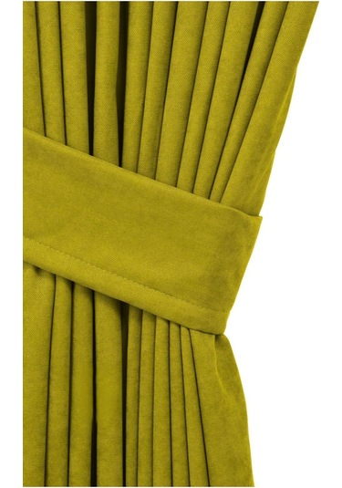 Cheap's Home Petek Dokulu Kadife Dokuma Düz Dikiş Ekstrafor Büzgü Fon Perde Yağ Yeşili