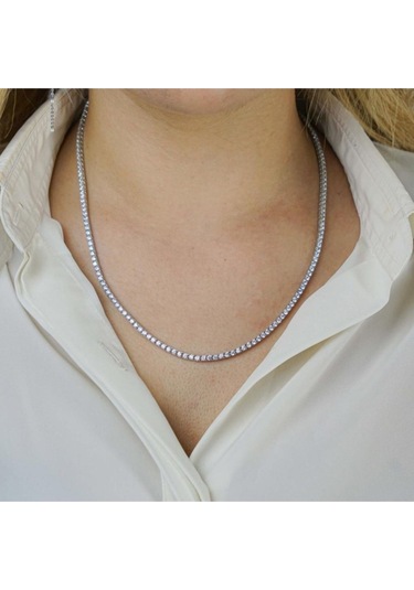 Modagümüşevi Pırlanta Tasarımlı Yuvarlak 925 Ayar Gümüş Su Yolu Kolye 3 Mm