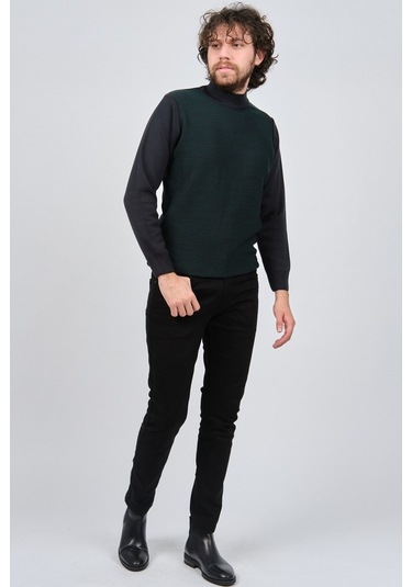 Çizgi Triko Erkek Yarım Balıkçı Yaka Desenli Kazak 42564229 Laciv Lacivert