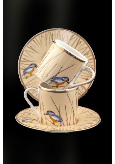 Sedge Altın Yaldızlı İki Kişilik Kahve Fincan Takımı Sarı