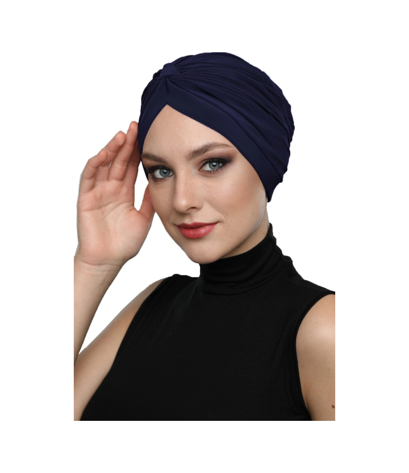 Çapraz Bantlı Lacivert Hazır Türban Tesettür Havuz Bonesi Lacivert