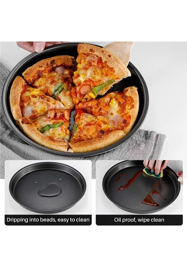 Ulzyvf Yuvarlak Pizza Tepsisi Siyah Karbon Çelik Kalıp Derin Pişirme Kabı Siyah