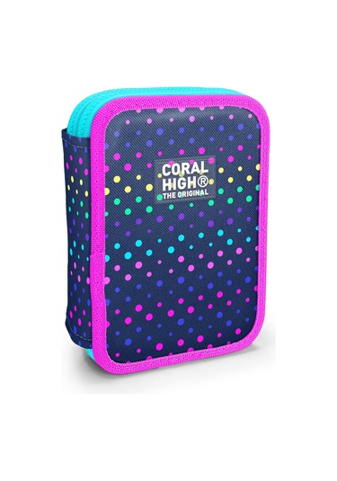 Coral High Kids Lacivert Renkli Puantiyeli Çift Katlı Kalem Çanta 11142 Lacivert