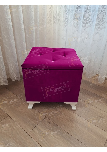 Lüks Sandıklı Tabure Puf 45 X 45 Cm Mor