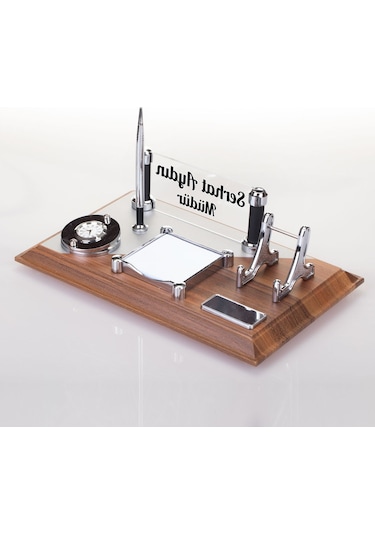 Pisa Masif Kaplama Ahşap Masaüstü İsimlik Ofis Masa İsimliği Seti