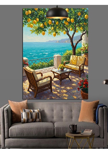 Limon Ağacı Ve Deniz Manzarası Dekoratif Kanvas - Mdf Ahşap Tablo