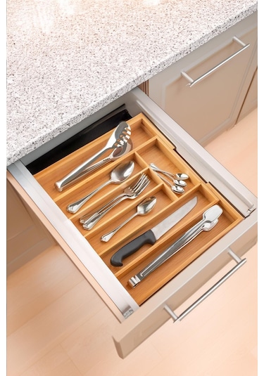 Soho Ölçü Ayarlı 5/7 Bölmeli Bambu Kaşıklık - Çekmece İçi Ve Tezgah Üstü Kaşıklık Organizer