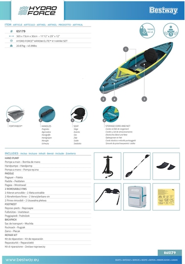 Hydro-force 65179 Arrow Elite X1 Kano Set 3.65m X 73cm X 30cm