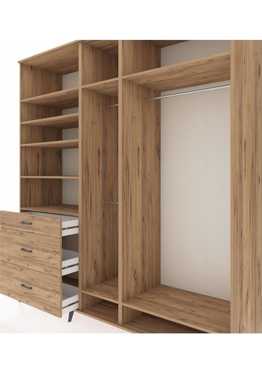 Kronos Dolap 9 Raflı 3 Çekmeceli 3 Askılı 220x59x243 Çam-çam/çam Atlas Çam/atlas Çam