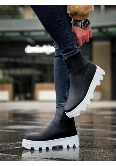 Yüksek Taban Chelsea Bot 113 Siyah Beyaz Taban Renklı