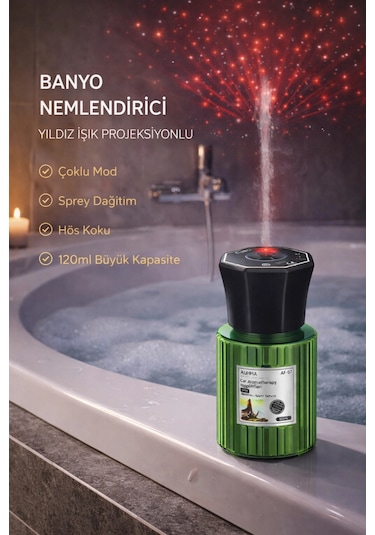 Auhma Af-07 Şarjlı Araç İçi Nemlendirici & Aromaterapi Difüzörü - Yıldız Projeksiyonlu, 120ml