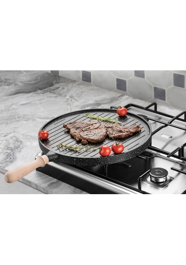 36 CM Çift Taraflı Granit Döküm Gözleme Bazlama Izgara Gril Tava