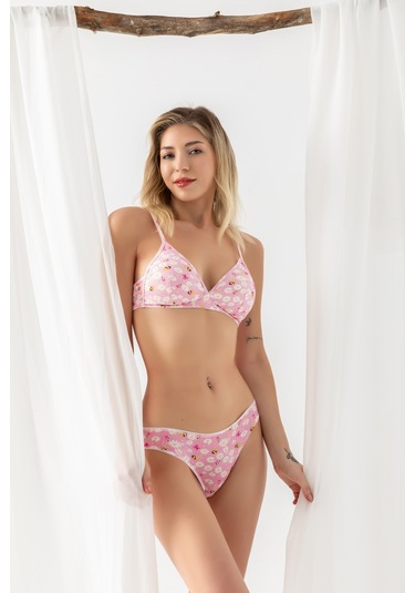 Pamuklu Desenli, Üçgen Sütyen Pembe Mgp1961 Pembe