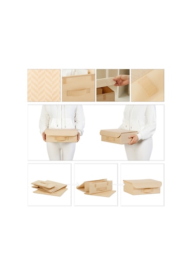 Ocean Home Textile 2'li Bej Balıksırtı Kapaklı Kutu Set 30 x 23 x 11 cm