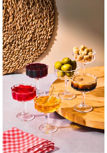 6 Lı Cam Ayaklı Kahve Yanı Lokumluk Kahvaltılık Kase Sunumluk 50m