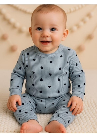 Zekids Kız Bebek Pamuklu Alt Üst Eşofman Takımı-16294 Mavi